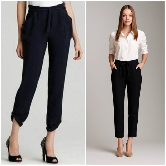 BCBGMaxAzria Fiona Paperbag Tie-Waist Joggers | Adjustable Length Pants - Picture 1 of 10